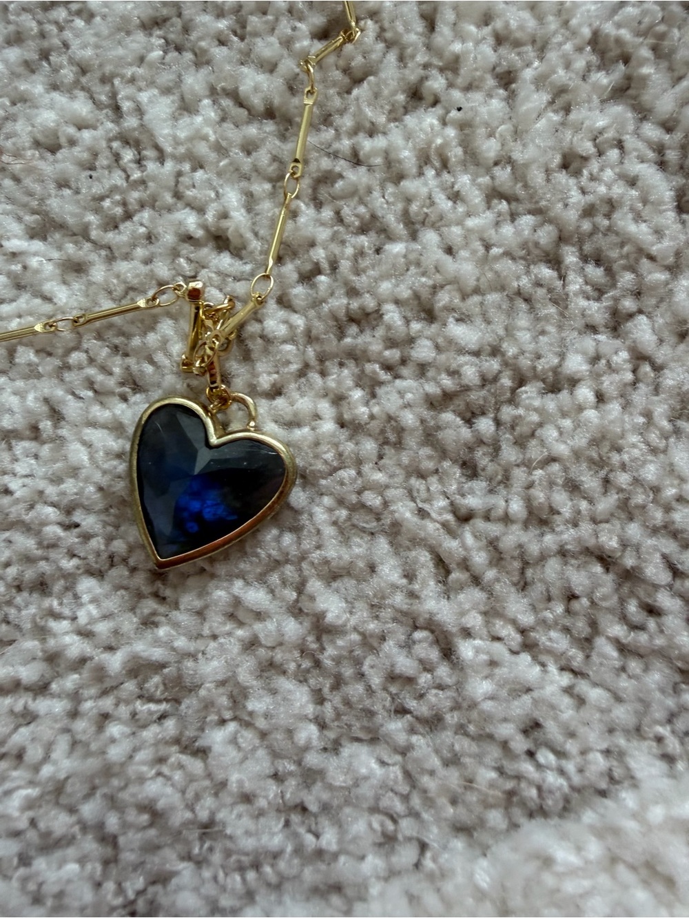 Gold Heart Pendant Necklace with labradorite Stone